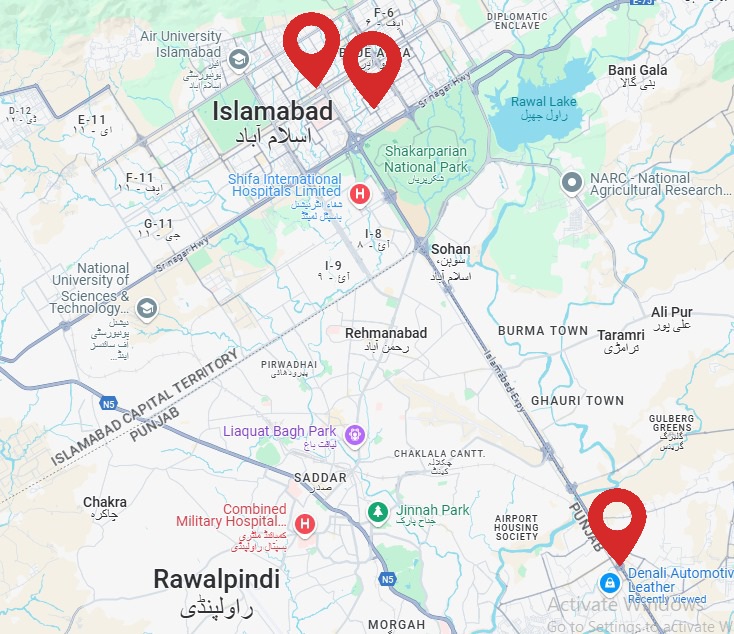 islamabad location map with marked locations, Denali car seat cover locations in islamabad