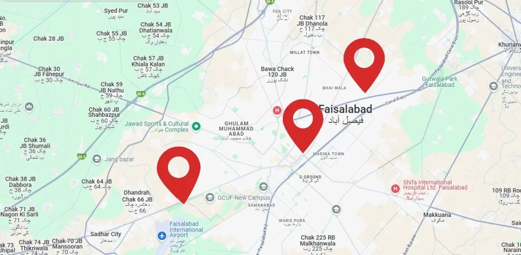 faisalabad location map with marked locations, Denali car seat cover locations in faisalabad